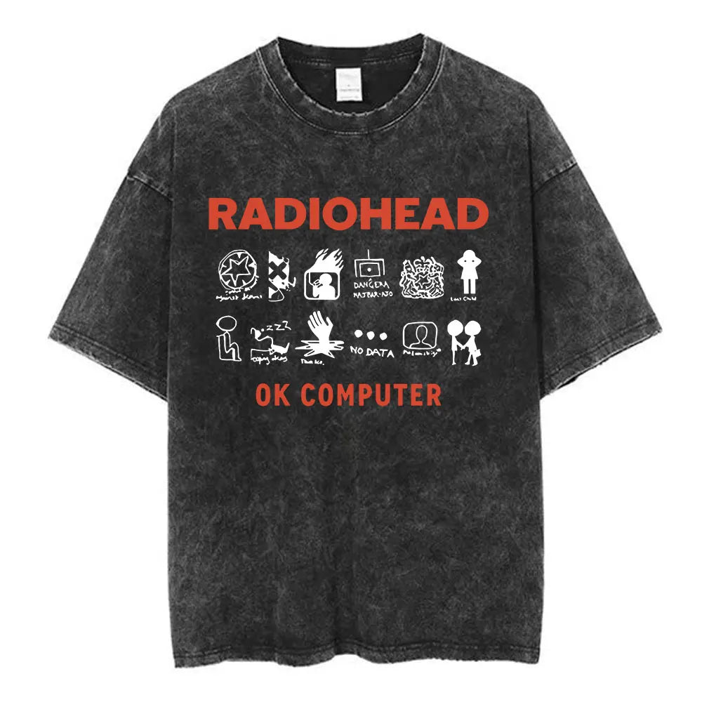 Cheap T-shirt Jerseys Radiohead Rock Band Washed Cotton T Shirt Men Women Hip Hop Music Tee Fashion Short Sleeve Tshirt Summer Oversized T-shirts Tops