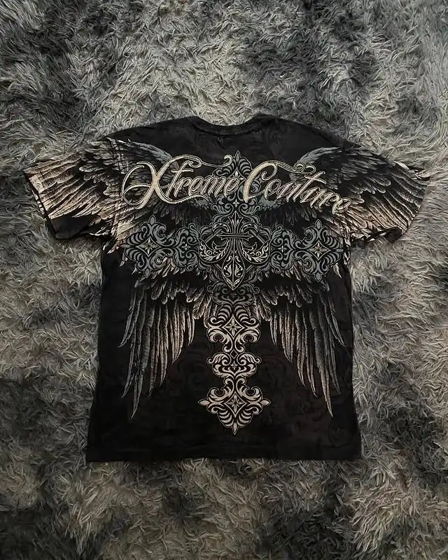 Cheap T-shirt Jerseys Retro Xtreme Angel Wing Men Yellow Short Sleeves Harajuku High Street American Fashion T-shirt Man Women Summer Tops