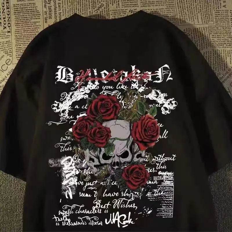 Cheap T-shirt Jerseys 2025 New pure cotton American retro skull print T-shirt with round neck and short sleeve women summer European and American tops