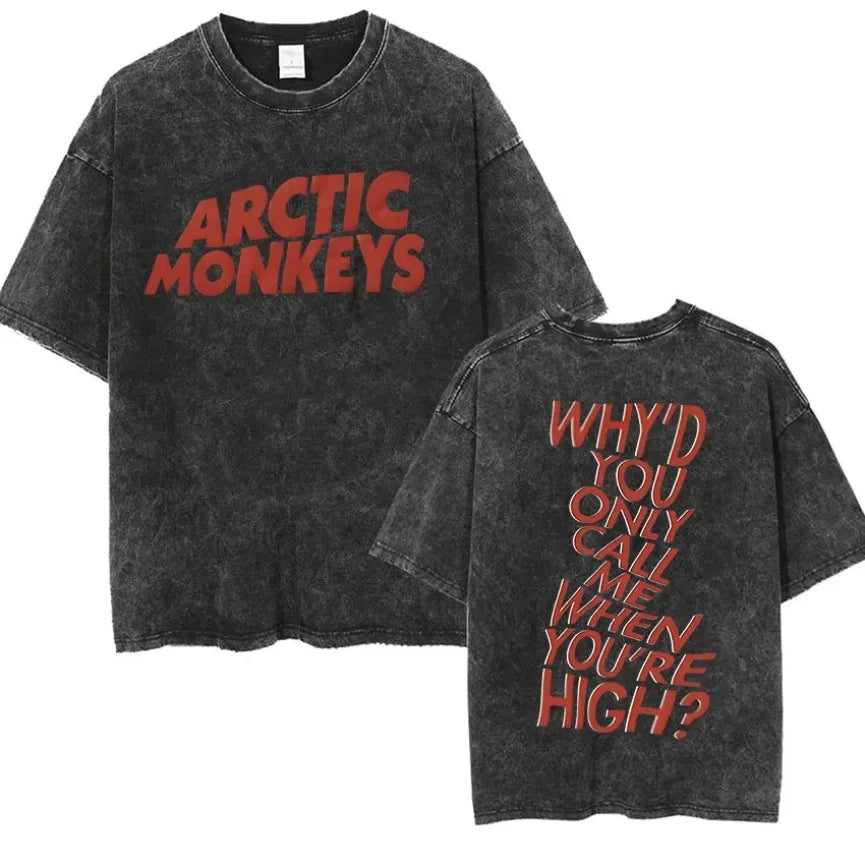 Cheap T-shirt Jerseys Retro Rock Arctic Monkeys Music Album Graphic T-Shrit Men's Vintage Washed Oversized Short Sleeve T Shirt Y2k Hip Hop Streetwear
