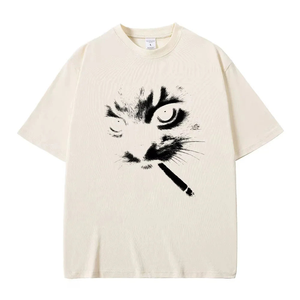 Cheap T-shirt Jerseys Funny Meme Smoking Cat Face Graphic T-shirts Men Women Casual Cotton Vintage T Shirts Men's Oversized T-shirts Cats Lovers Gifts