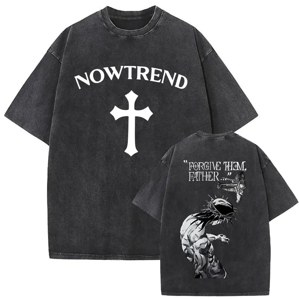 Cheap T-shirt Jerseys Christian Religious Jesus Forgive Them Father Vintage Washed T-shirt  Men Women Gothic Rock Oversized T Shirts Tops Streetwear