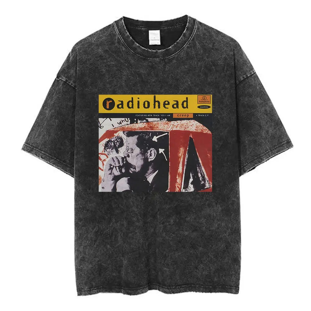 Cheap T-shirt Jerseys Radiohead Rock Band Washed Cotton T Shirt Men Women Hip Hop Music Tee Fashion Short Sleeve Tshirt Summer Oversized T-shirts Tops