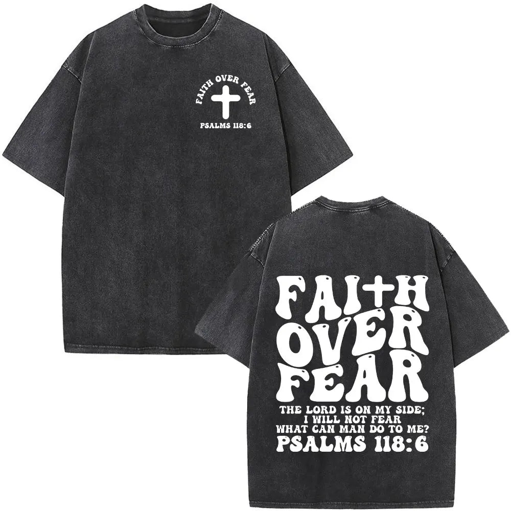 Cheap T-shirt Jerseys Christian Jesus Faith Over Fear Bible Verse Washed T-shirts Men Women Fashion Vintage Oversized T Shirts Harajuku Cotton T-shirt