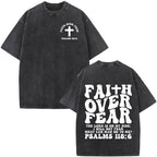 Cheap T-shirt Jerseys Christian Jesus Faith Over Fear Bible Verse Washed T-shirts Men Women Fashion Vintage Oversized T Shirts Harajuku Cotton T-shirt