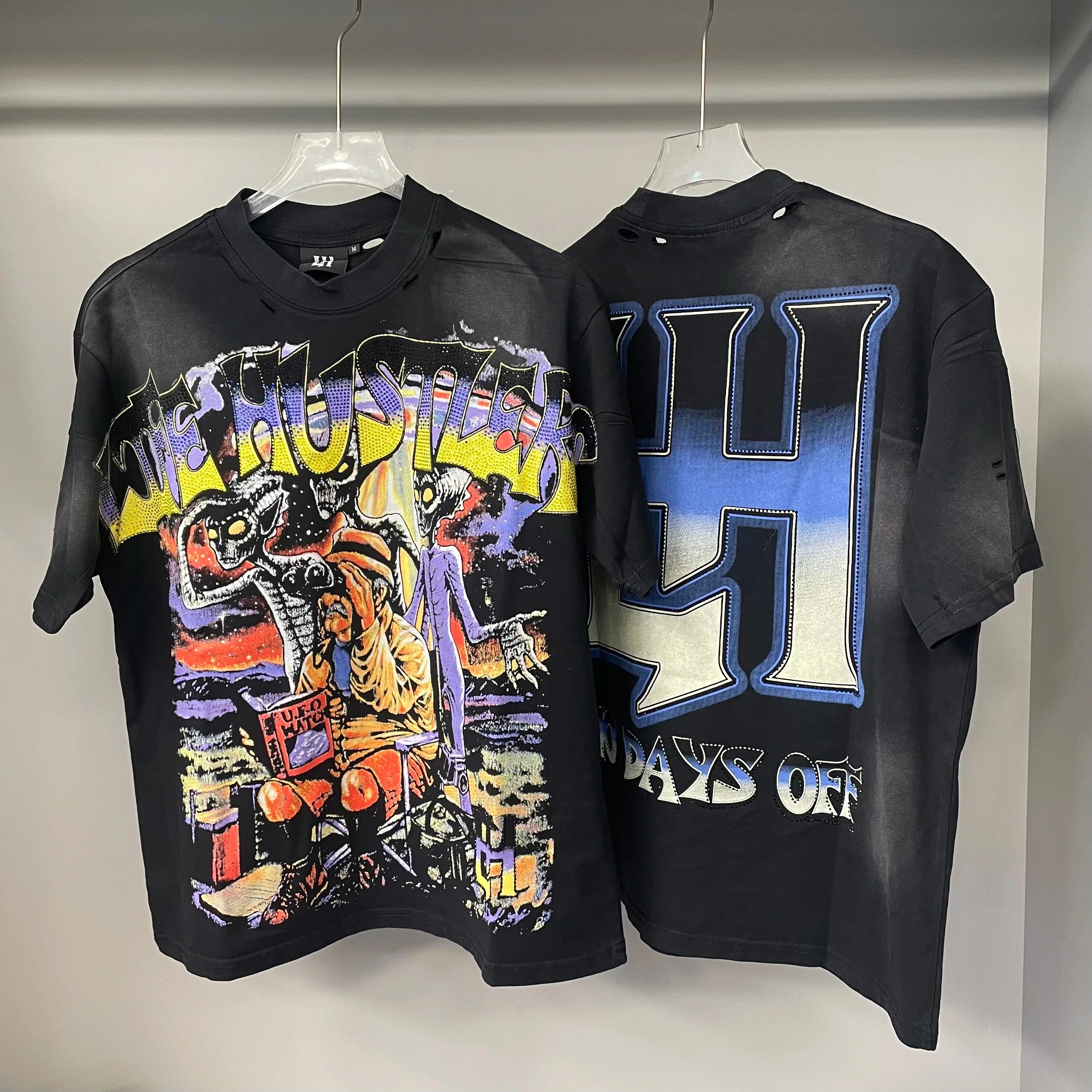 Cheap T-shirt Jerseys New fashion brand LIFE HUSTLERS Y2K hot stamping hole Men Women T-shirt Streetwear 100% Cotton Loose Round Neck Top Tees