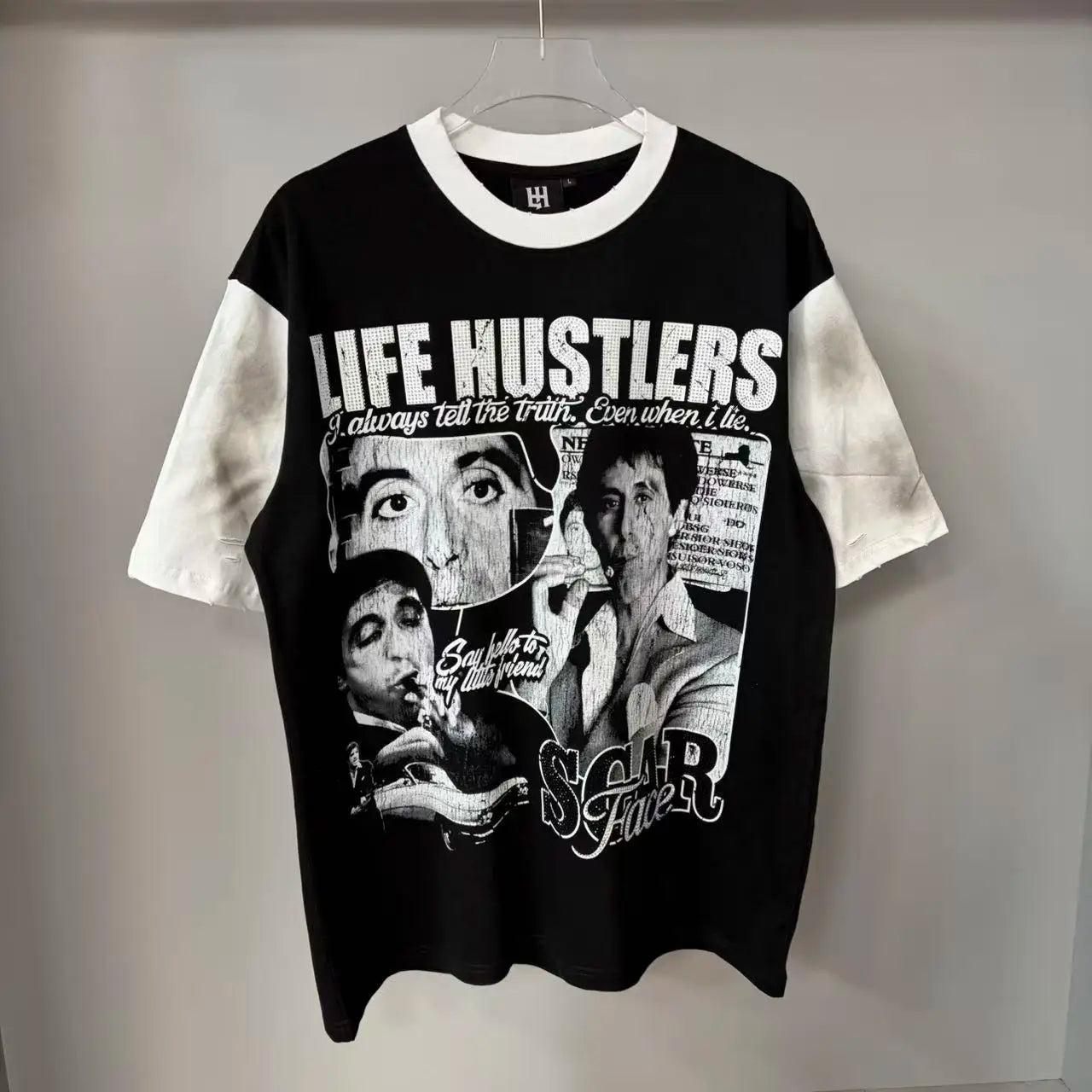 Cheap T-shirt Jerseys New fashion brand LIFE HUSTLERS Y2K hot stamping hole Men Women T-shirt Streetwear 100% Cotton Loose Round Neck Top Tees