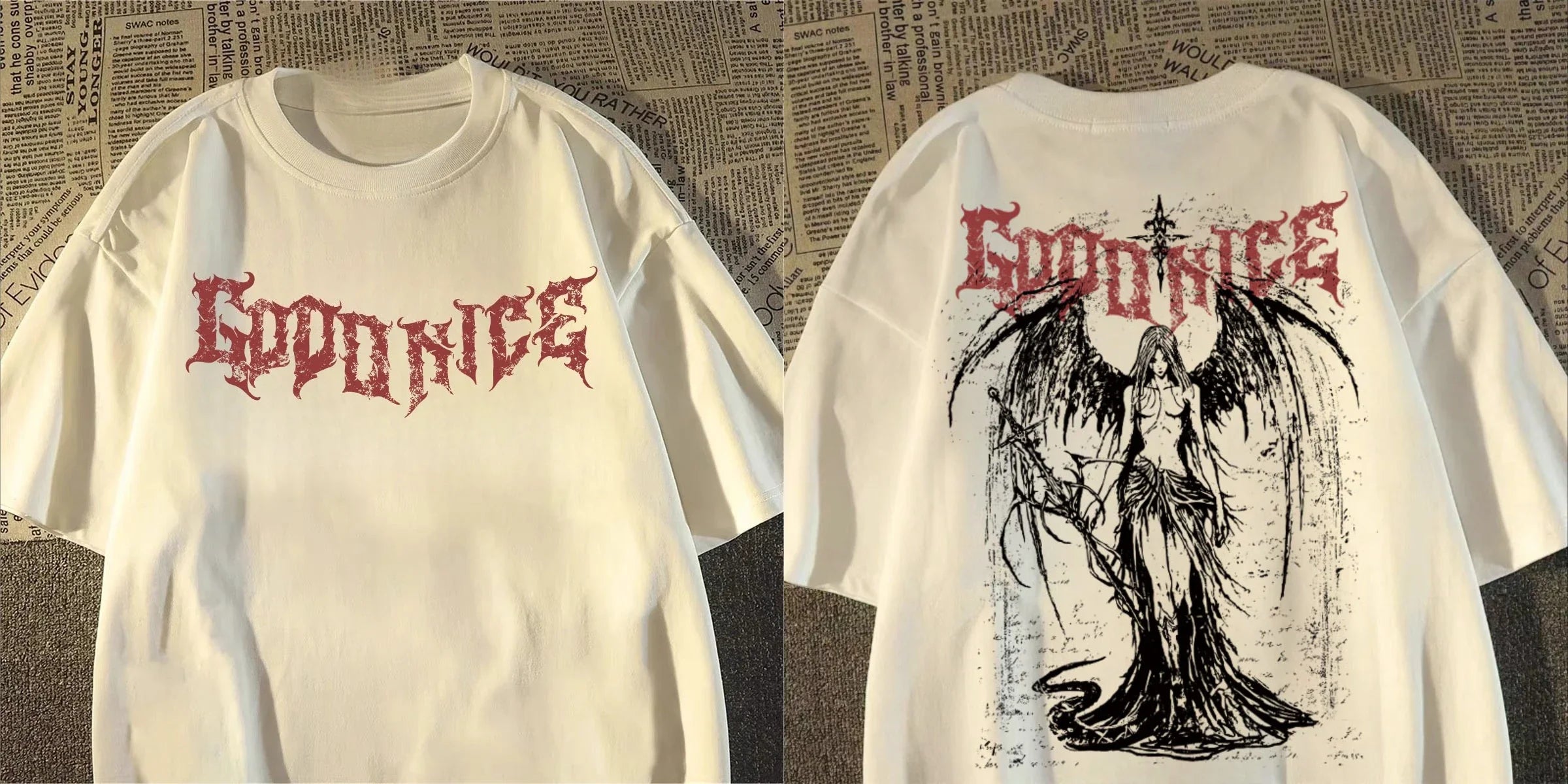 Cheap T-shirt Jerseys 2025 New Heavy Short-sleeved T-shirt American Retro Sword-wielding Angel Printed Short-sleeved Men's and Women's Loose Top