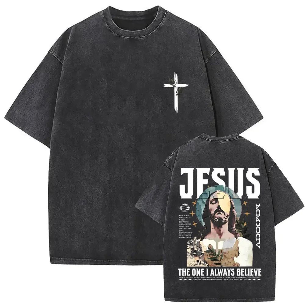 Cheap T-shirt Jerseys Christian Religious Jesus Forgive Them Father Vintage Washed T-shirt  Men Women Gothic Rock Oversized T Shirts Tops Streetwear