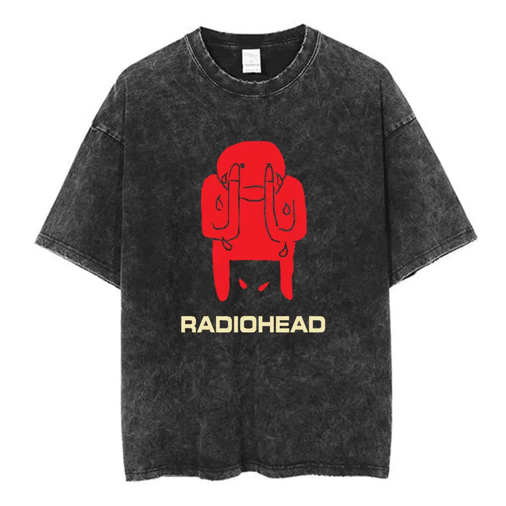 Cheap T-shirt Jerseys Radiohead Rock Band Washed Cotton T Shirt Men Women Hip Hop Music Tee Fashion Short Sleeve Tshirt Summer Oversized T-shirts Tops