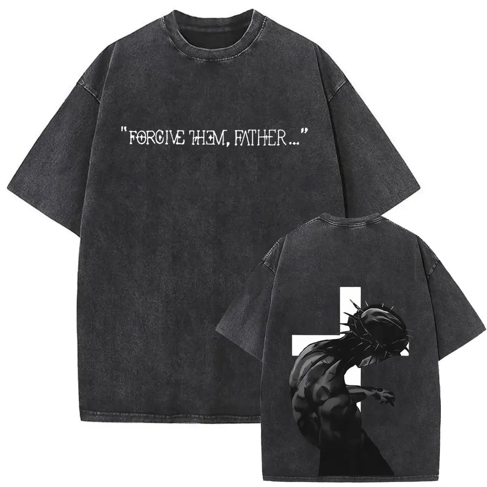 Cheap T-shirt Jerseys Christian Religious Jesus Forgive Them Father Vintage Washed T-shirt  Men Women Gothic Rock Oversized T Shirts Tops Streetwear
