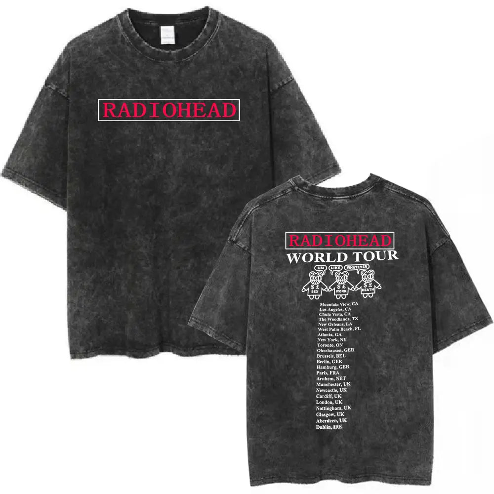 Cheap T-shirt Jerseys Radiohead Rock Band Washed Cotton T Shirt Men Women Hip Hop Music Tee Fashion Short Sleeve Tshirt Summer Oversized T-shirts Tops