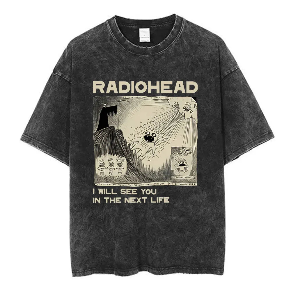 Cheap T-shirt Jerseys Radiohead Rock Band Washed Cotton T Shirt Men Women Hip Hop Music Tee Fashion Short Sleeve Tshirt Summer Oversized T-shirts Tops