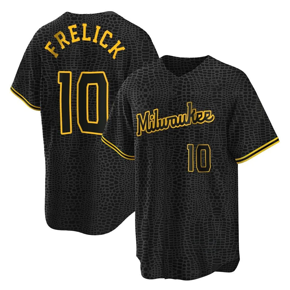 M.Brewers #10 Sal Frelick Player Black Snake Skin City Home Game Fdoa Stitched Jerseys
