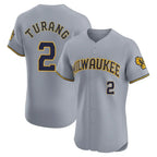 M.Brewers #2 Brice Turang Player Gray Home Limited Elite Fdoa Stitched Jerseys