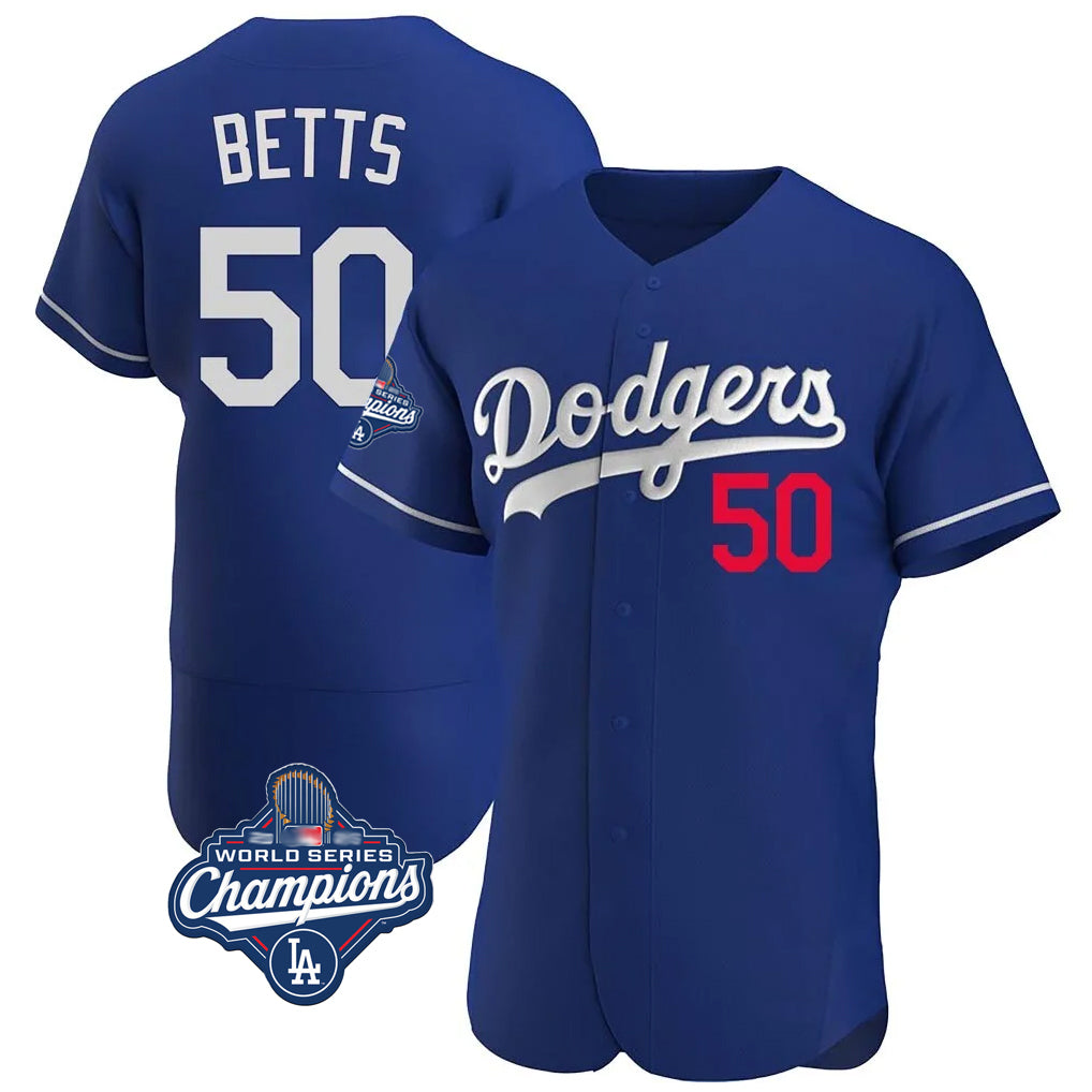 LA.Dodgers #50 Mookie Betts Player Royal World Series Meet Limited Elite Home Fdoa Stitched Jerseys
