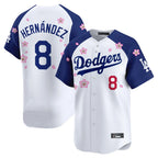 LA.Dodgers #8 Enrique Hern¨¢ndez Player White-Royal Tokyo Series Vapor Premier Limited Fdoa Stitched Jerseys