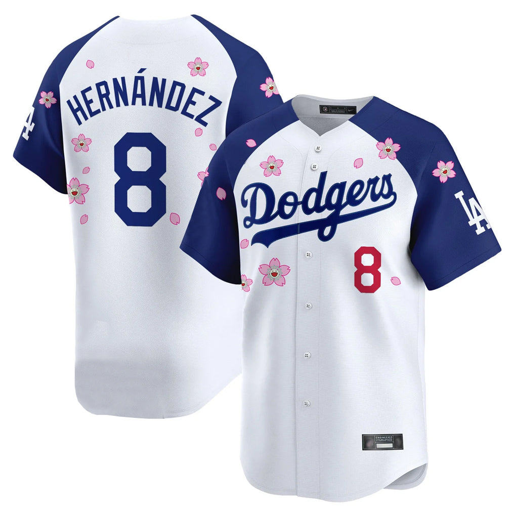 LA.Dodgers #8 Enrique Hern¨¢ndez Player White-Royal Tokyo Series Vapor Premier Limited Fdoa Stitched Jerseys