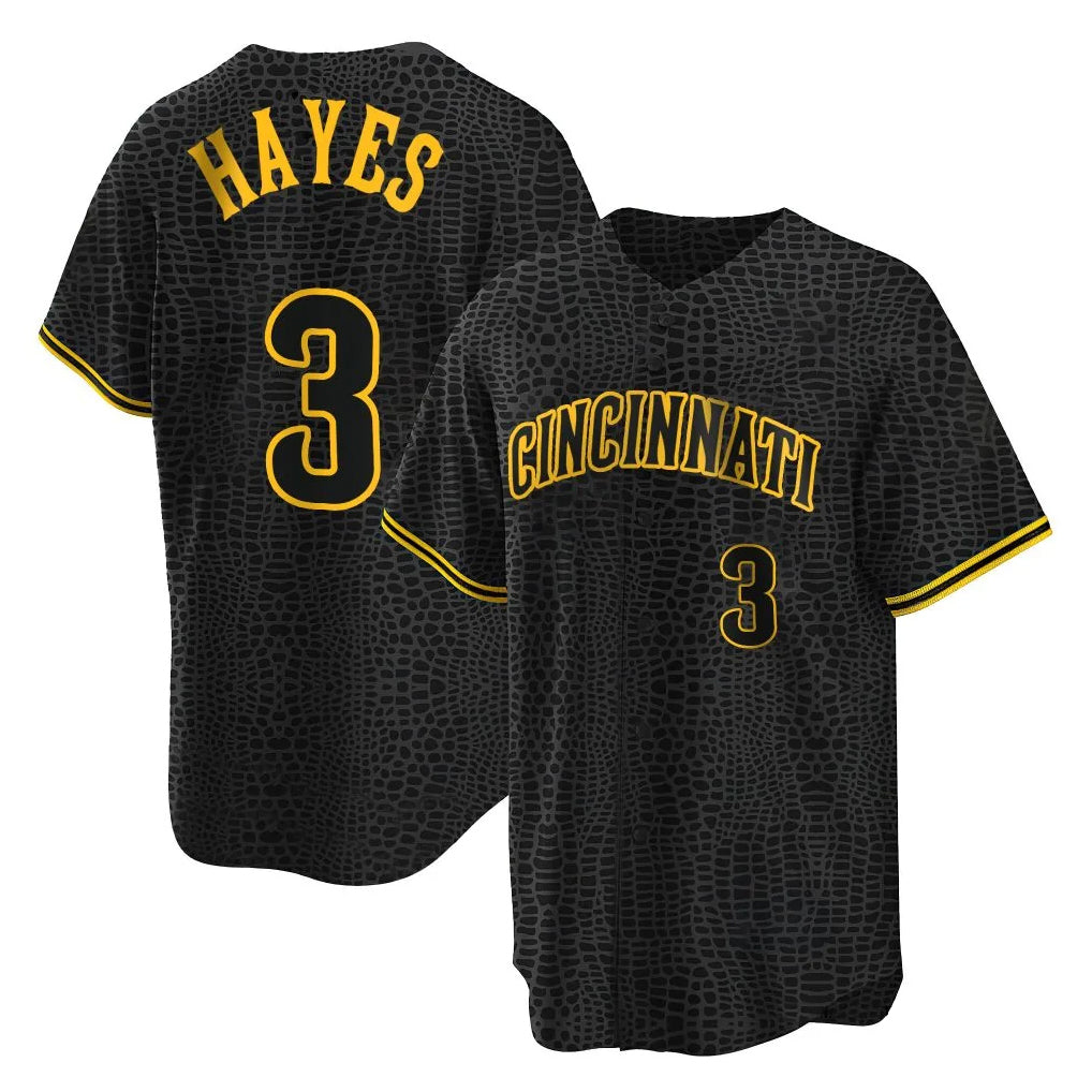 C.Reds #3 Ke'Bryan Hayes Player Black Snake Skin City Home Fdoa Stitched Jerseys