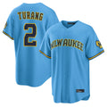 M.Brewers #2 Brice Turang Player Light Blue Road Stadium Game Fdoa Stitched Jerseys