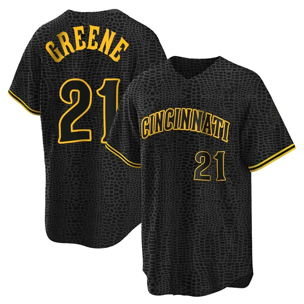 C.Reds #21 Hunter Greene Player Black Snake Skin City Home Fdoa Stitched Jerseys