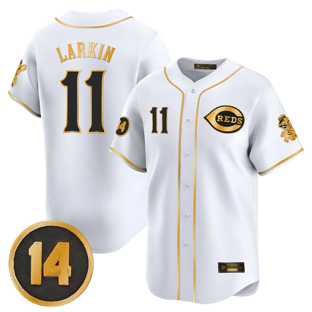 C.Reds #11 Barry Larkin Player White-Gold Vapor Premier Limited Home Fdoa Stitched Jerseys