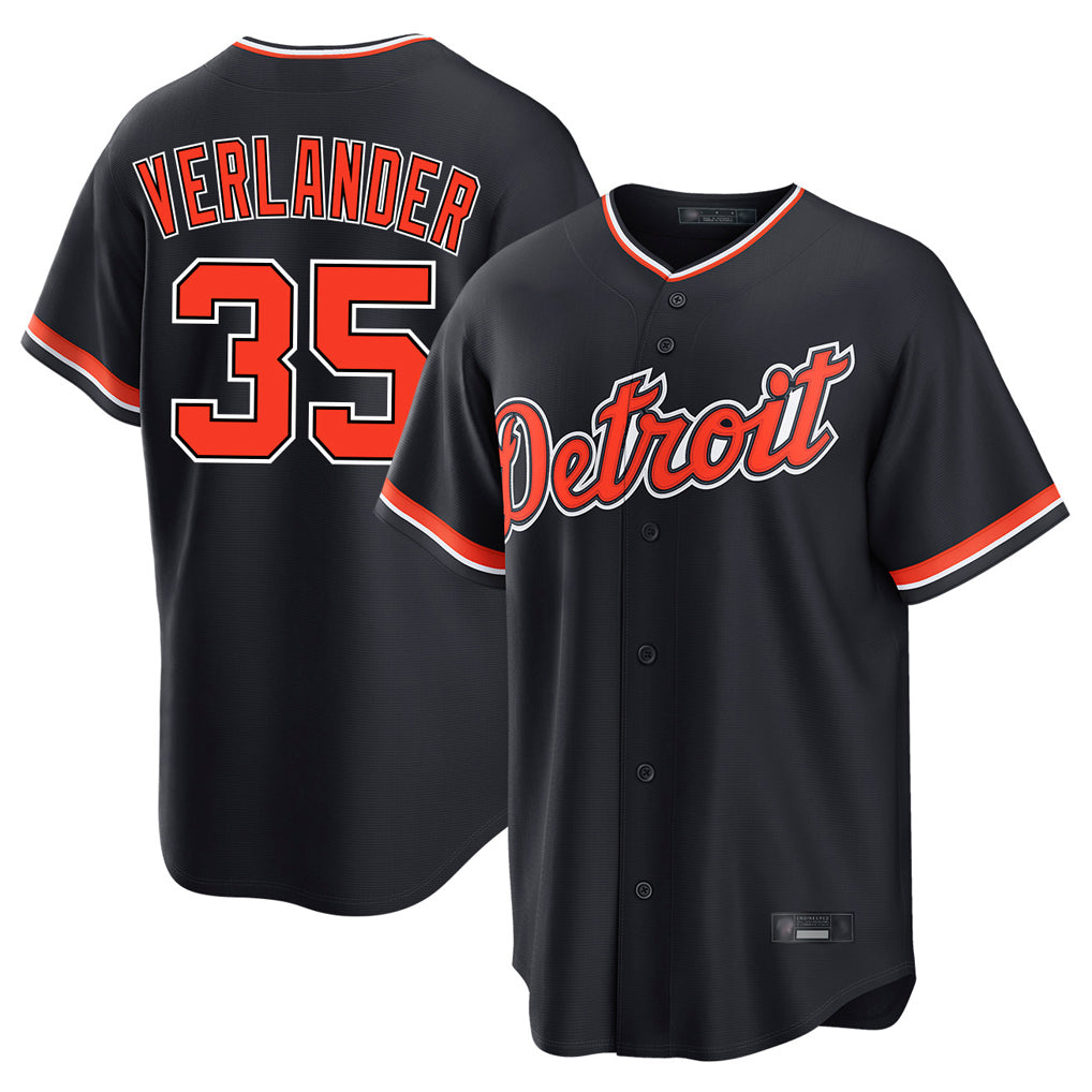 D.Tigers #35 Justin Verlander Player Navy Home Game Fdoa Stitched Jerseys