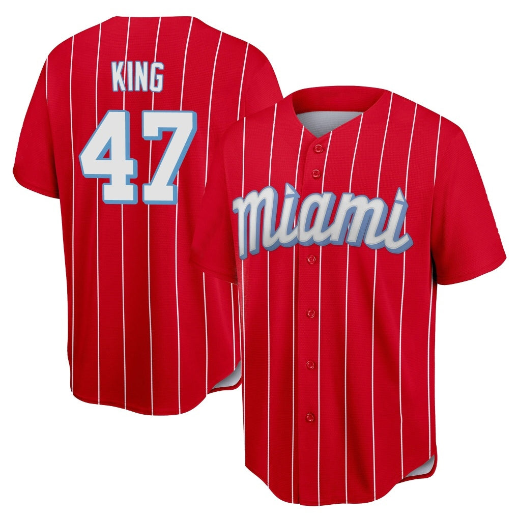 M.Marlins #47 John King Player Red City Connect Home Game Fdoa Stitched Jerseys