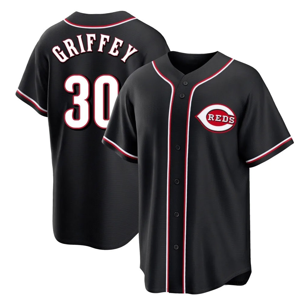 C.Reds #30 Ken Griffey Player Black Fashion Out Home Game Fdoa Stitched Jerseys