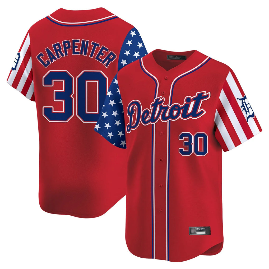 D.Tigers #30 Kerry Carpenter Player Red Independence Day Vapor Premier Limited Fdoa Stitched Jerseys