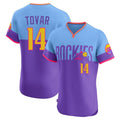 C.Rockies #14 Ezequiel Tovar Player Purple-Light Blue City Connect Limited Elite Home T-shirt Fdoa Stitched Jerseys