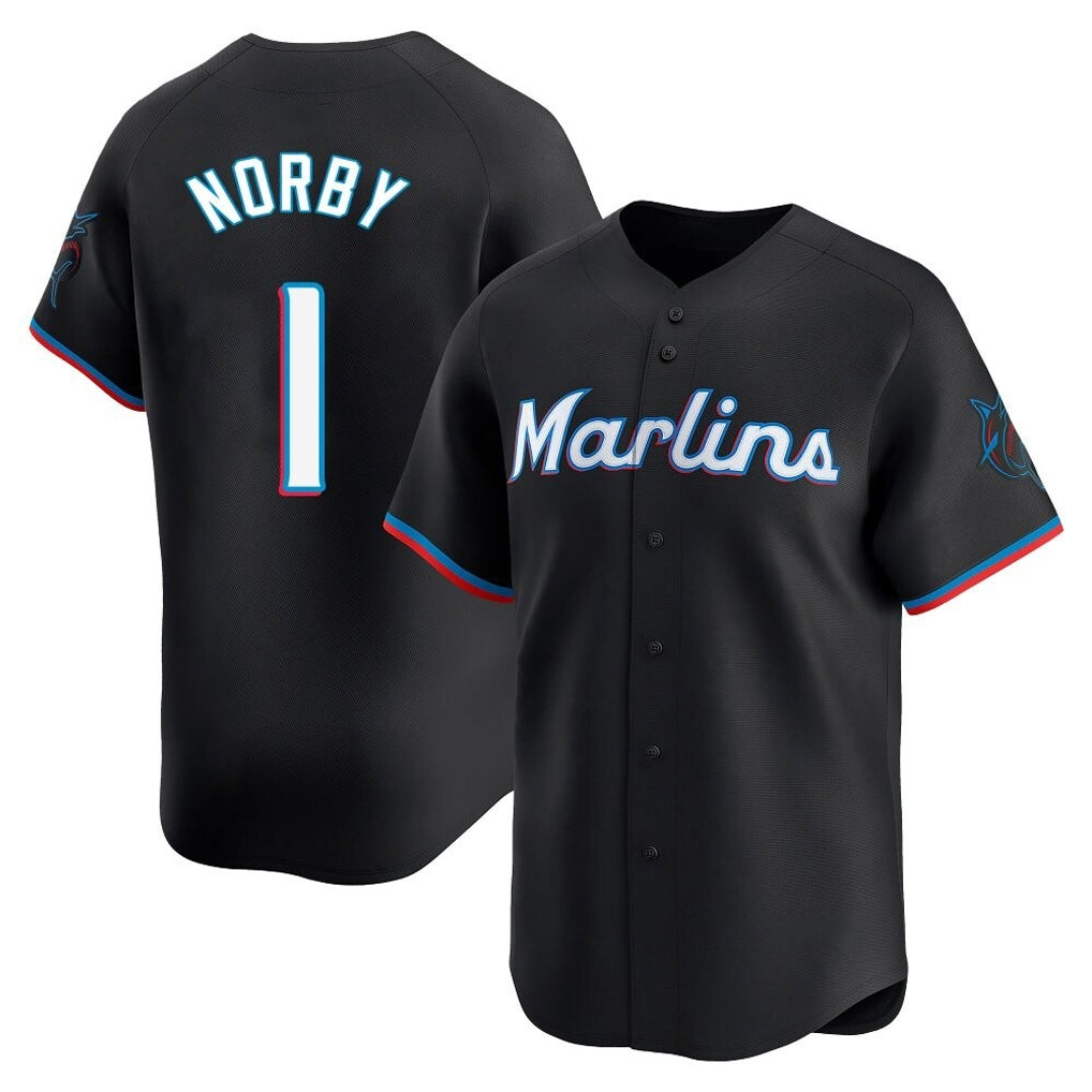 M.Marlins #1 Connor Norby Player Black  Home Limited Fdoa Stitched Jerseys