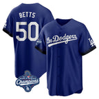 LA.Dodgers #50 Mookie Betts Player Royal World Series Meet City Connect Home Game Fdoa Stitched Jerseys