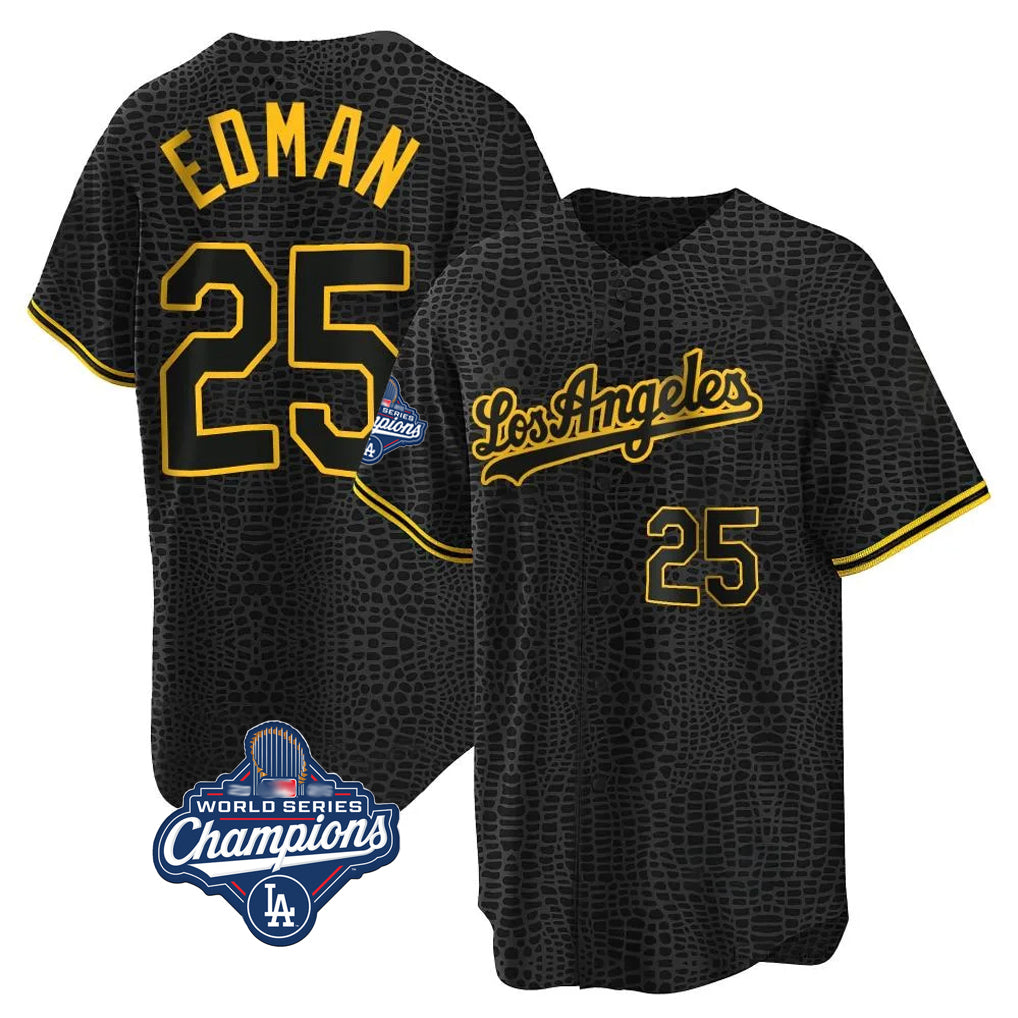 LA.Dodgers #25 Tommy Edman Player Black World Series Meet Snake Skin City Game Home Fdoa Stitched Jerseys