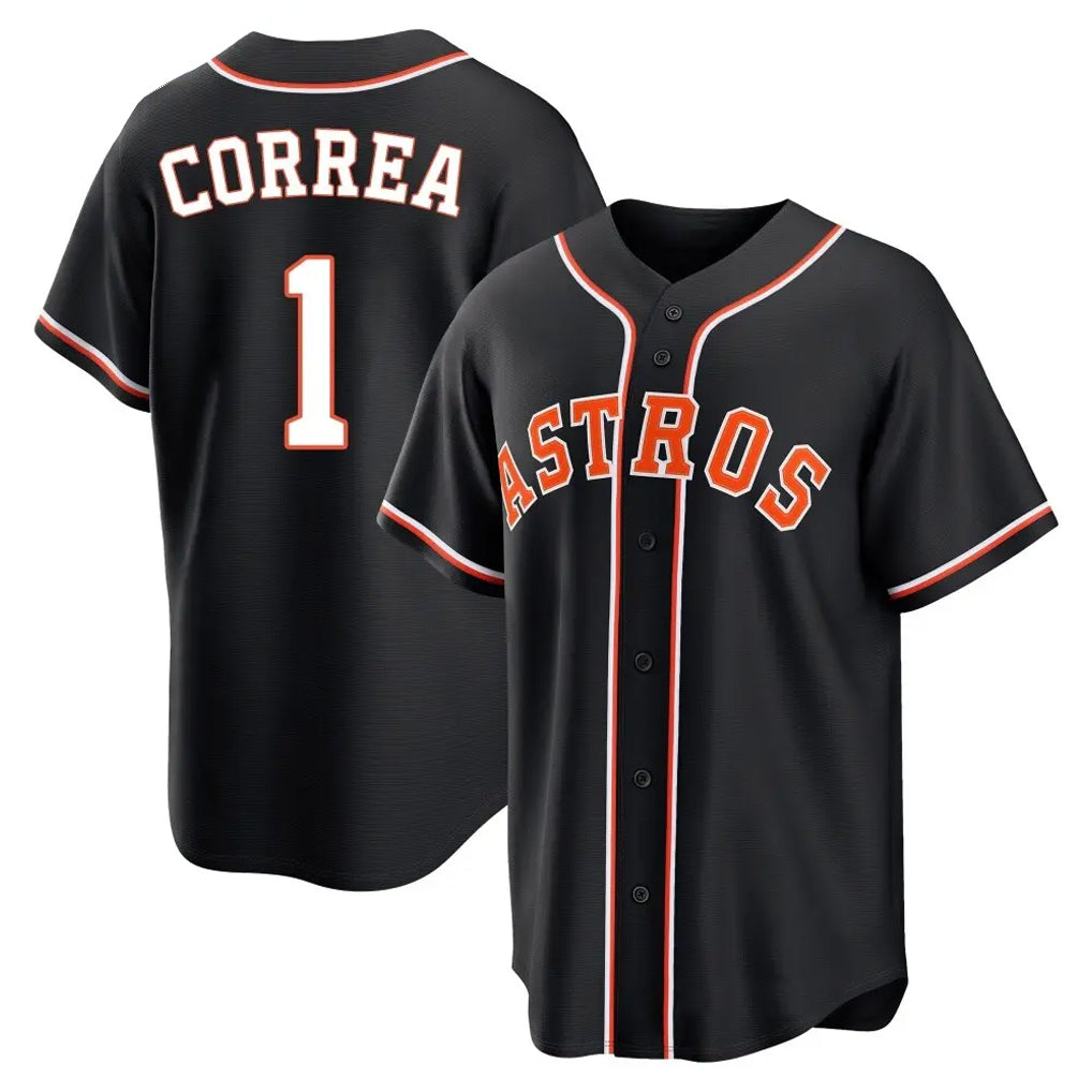 H.Astros #1 Carlos Correa Player Black Fashion Out Home Game Fdoa Stitched Jerseys