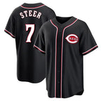 C.Reds #7 Spencer Steer Player Black Fashion Out Home Game Fdoa Stitched Jerseys