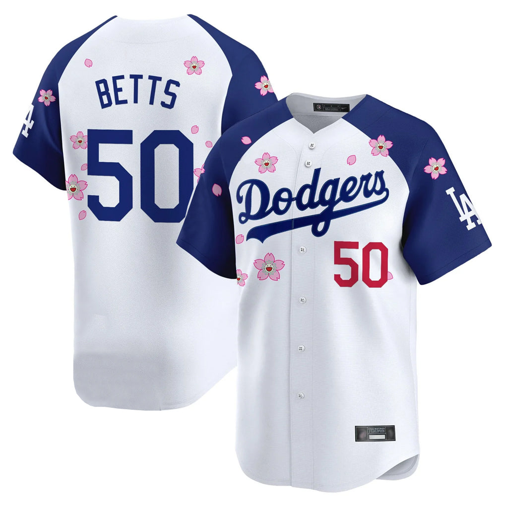 LA.Dodgers #50 Mookie Betts Player White-Royal Tokyo Series Vapor Premier Limited Fdoa Stitched Jerseys