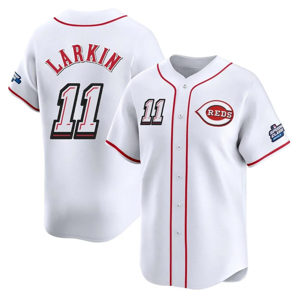 C.Reds #11 Barry Larkin Player White Speedway Classic Home Limited Fdoa Stitched Jerseys