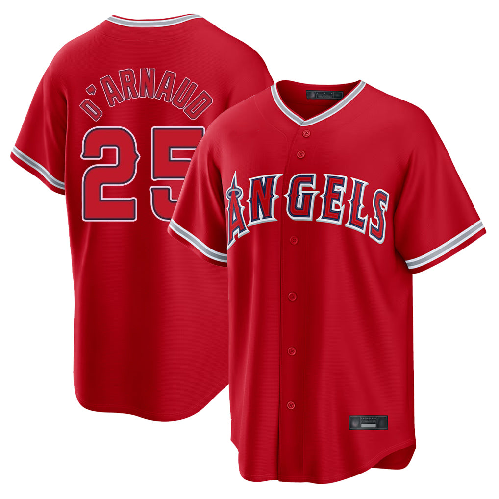 LA.Angels #25 Travis d'Arnaud Player Red Home Game Fdoa Stitched Jerseys