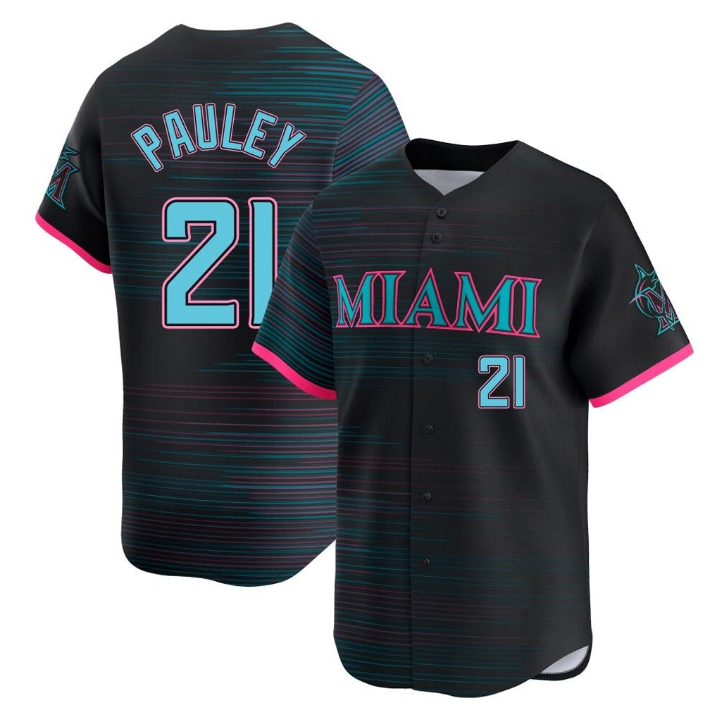 M.Marlins #21 Graham Pauley Player Black City Connect Home Limited Fdoa Stitched Jerseys