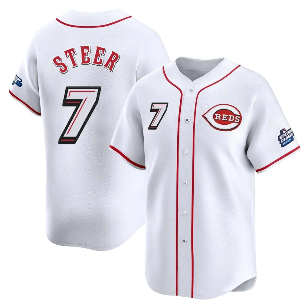 C.Reds #7 Spencer Steer Player White Speedway Classic Home Limited Fdoa Stitched Jerseys