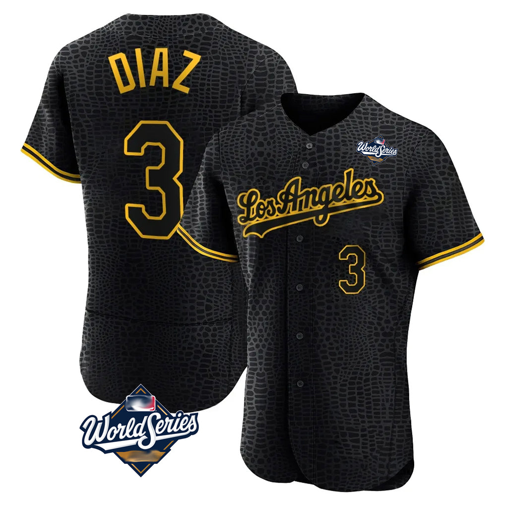 LA.Dodgers #3 Edwin D¨ªaz Player Black World Series Snake Skin City Limited Elite Home Fdoa Stitched Jerseys