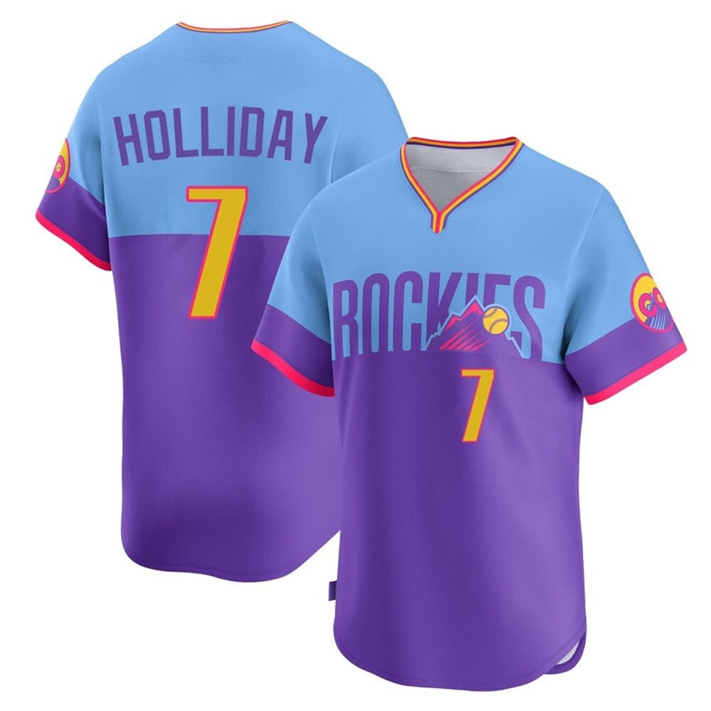 C.Rockies #7 Matt Holliday Player Purple-Light Blue City Connect Limited Home T-shirt Fdoa Stitched Jerseys