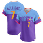 C.Rockies #7 Matt Holliday Player Purple-Light Blue City Connect Limited Home T-shirt Fdoa Stitched Jerseys