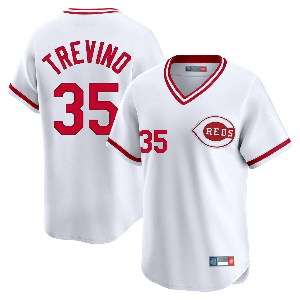 C.Reds #35 Jose Trevino Player White Cooperstown Collection Limited T-shirt Home Fdoa Stitched Jerseys