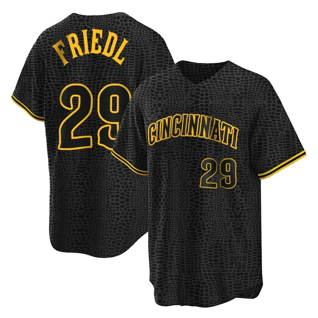 C.Reds #29 TJ Friedl Player Black Snake Skin City Home Fdoa Stitched Jerseys