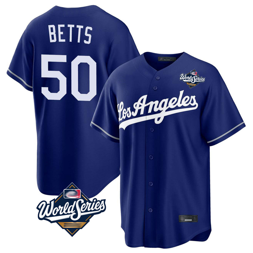 LA.Dodgers #50 Mookie Betts Player Royal World Series Game Fdoa Stitched Jerseys