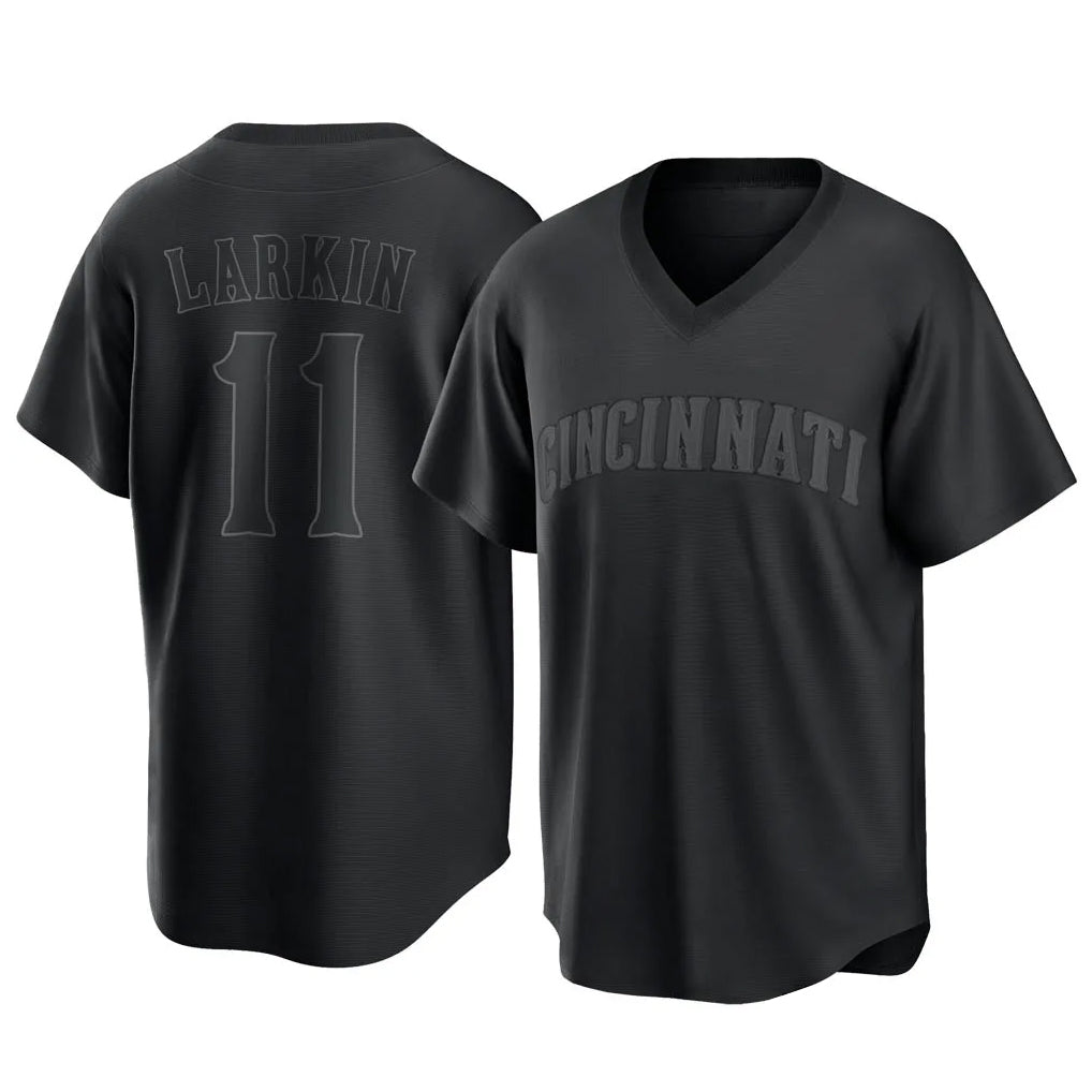 C.Reds #11 Barry Larkin Player Black T-shirt Game Home Fdoa Stitched Jerseys
