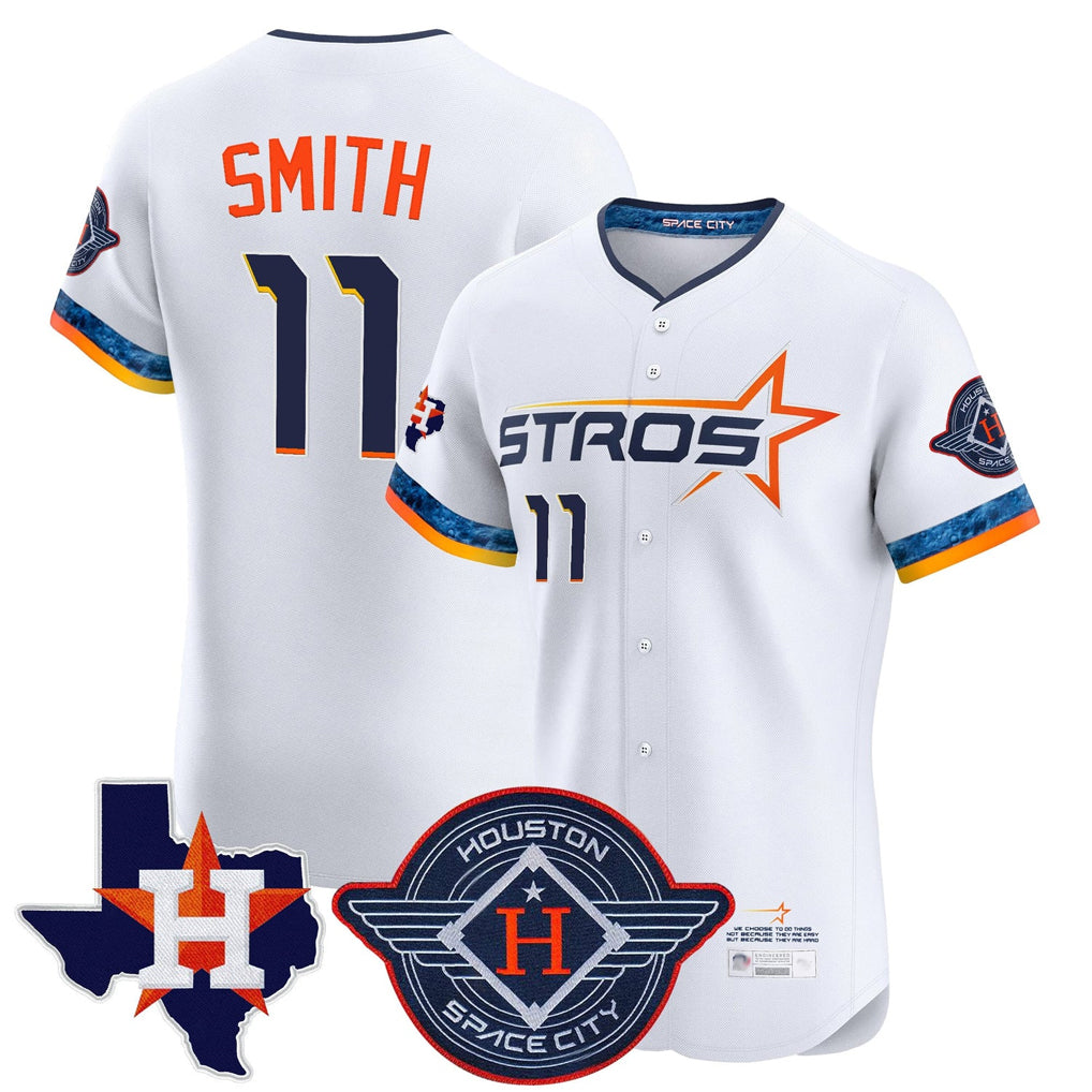 H.Astros #11 Cam Smith Player White City Connect Texas Patch Vapor Premier Limited Elite Home Fdoa Stitched Jerseys