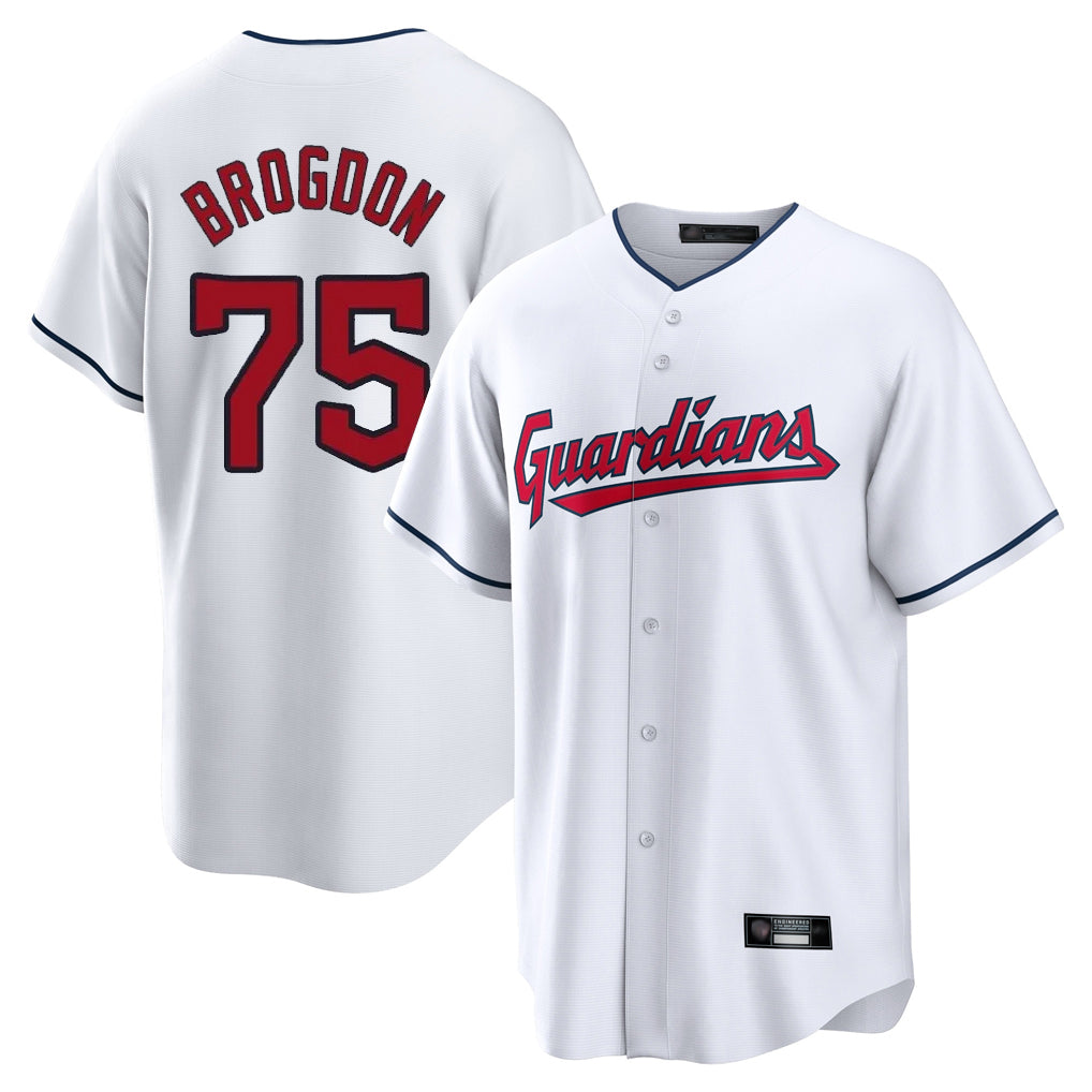C.Guardians #75 Connor Brogdon Player White Home Game Fdoa Stitched Jerseys